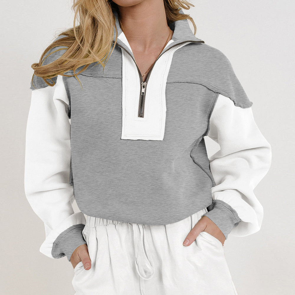 Damen Sportlicher Pullover mit hohem Kragen und Zierriegel EB