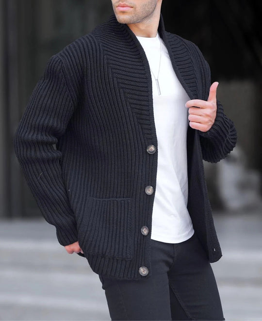 Herren Strickjacke mit tiefem Ausschnitt und knöpfen EB