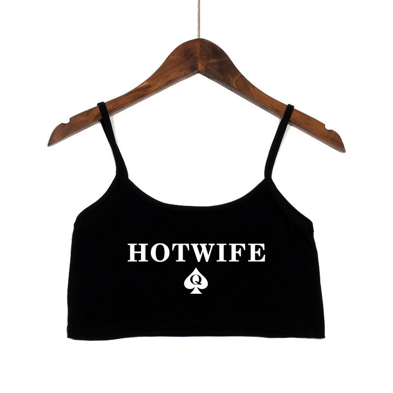 Damen Crop-Top mit modernen Schriftzügen und verstellbaren Trägern EB