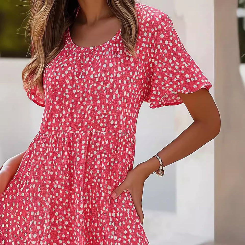 Damen lässiges Freizeitkleid mit fließendem Schnitt und Rüschensaum EB