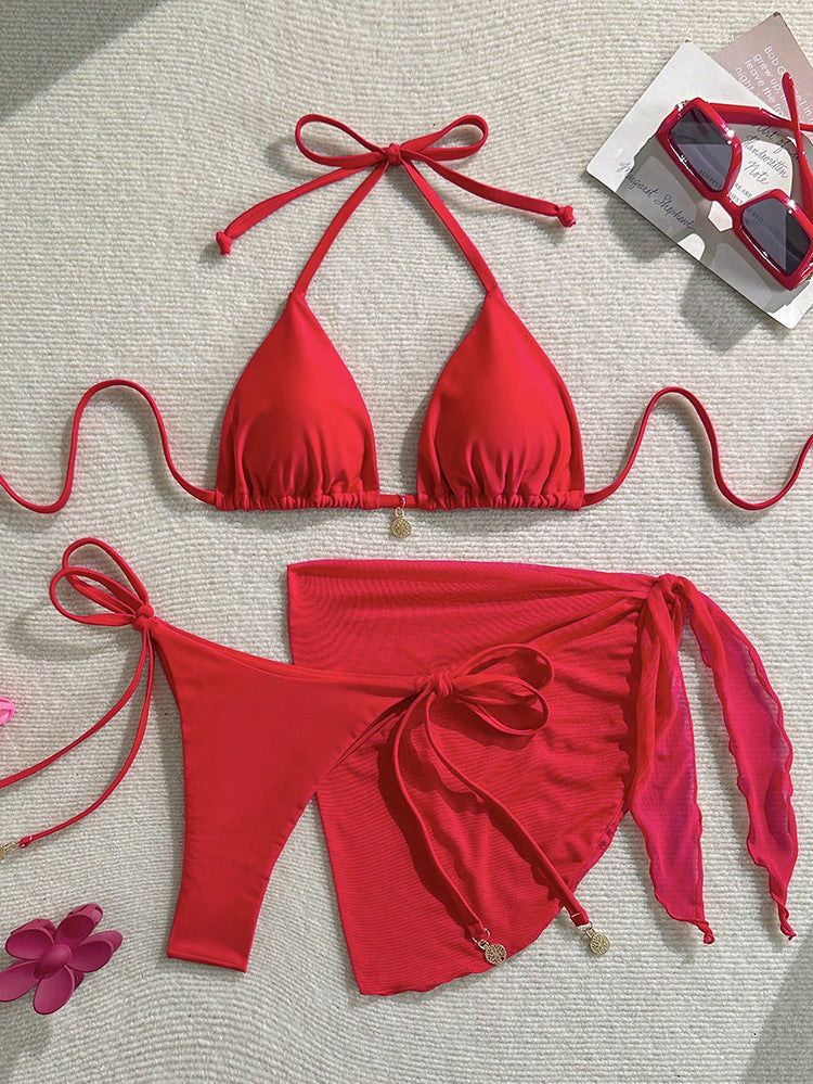 Damen Triangel-Bikini-Set mit modischem Wickelrock EB