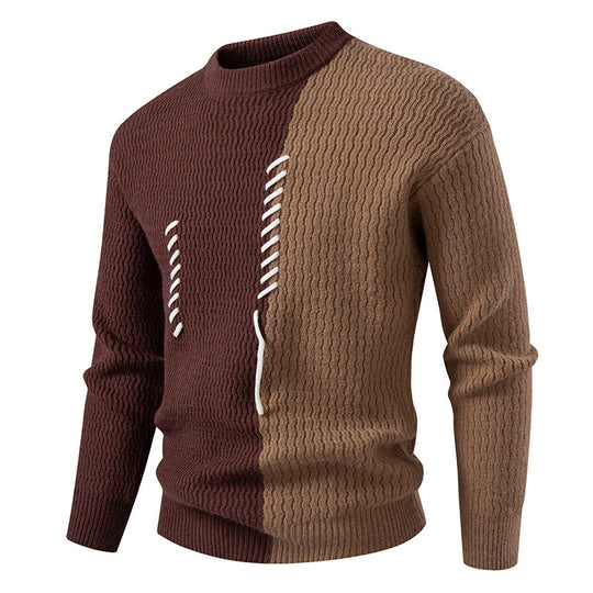 Herren nan zweigeteilter Strukturstrickpullover mit Zierband-Detail und Rundhalsausschnitt EB