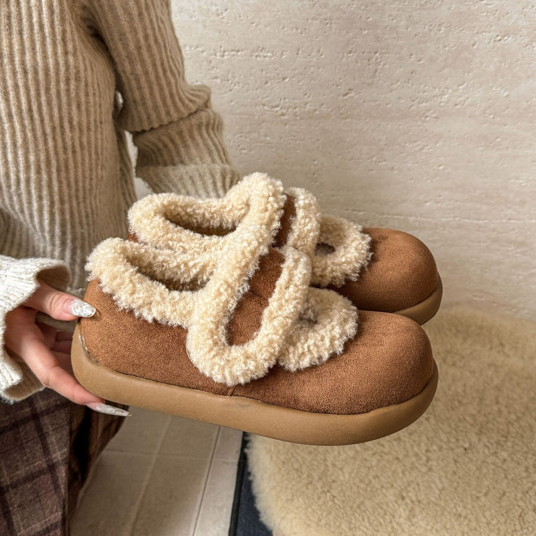 Damen Kuschelige Hausschuhe mit warmem Futter und verstellbarem Riemen EB