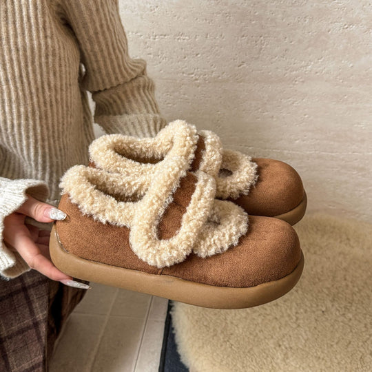 Damen Kuschelige Hausschuhe mit warmem Futter und verstellbarem Riemen EB