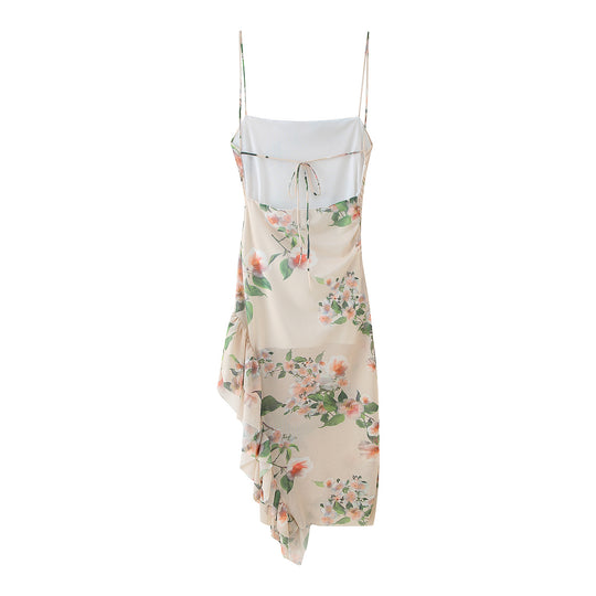 Damen Maxikleid mit floralem Rüschendetail und asymmetrischem Saum EB