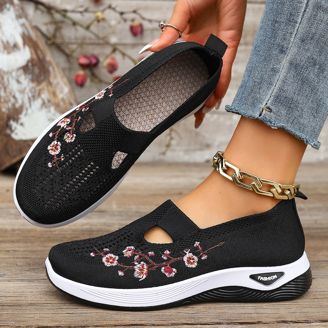 Damen Bequeme Slip-On Sneakers mit floralem Stickerei EB