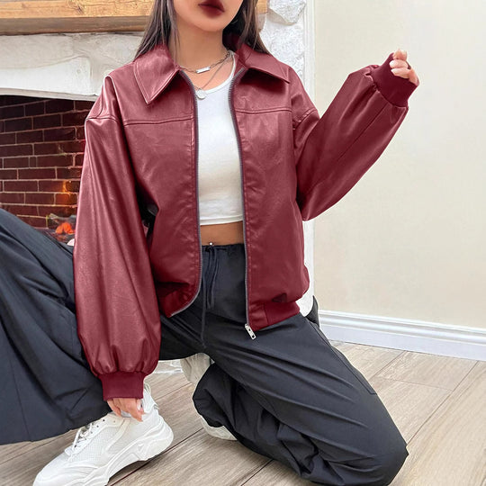 Damen Trendige Oversize-Jacke mit voluminösen Ärmeln und Reißverschluss EB