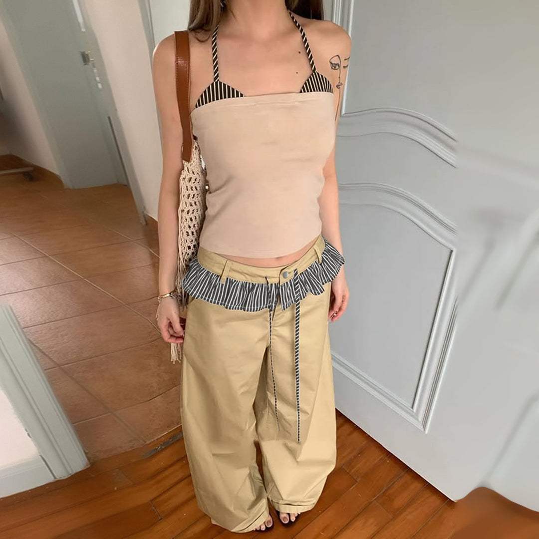 Damen Weite Freizeithose mit Rüschendetails und verstellbarem Bund EB