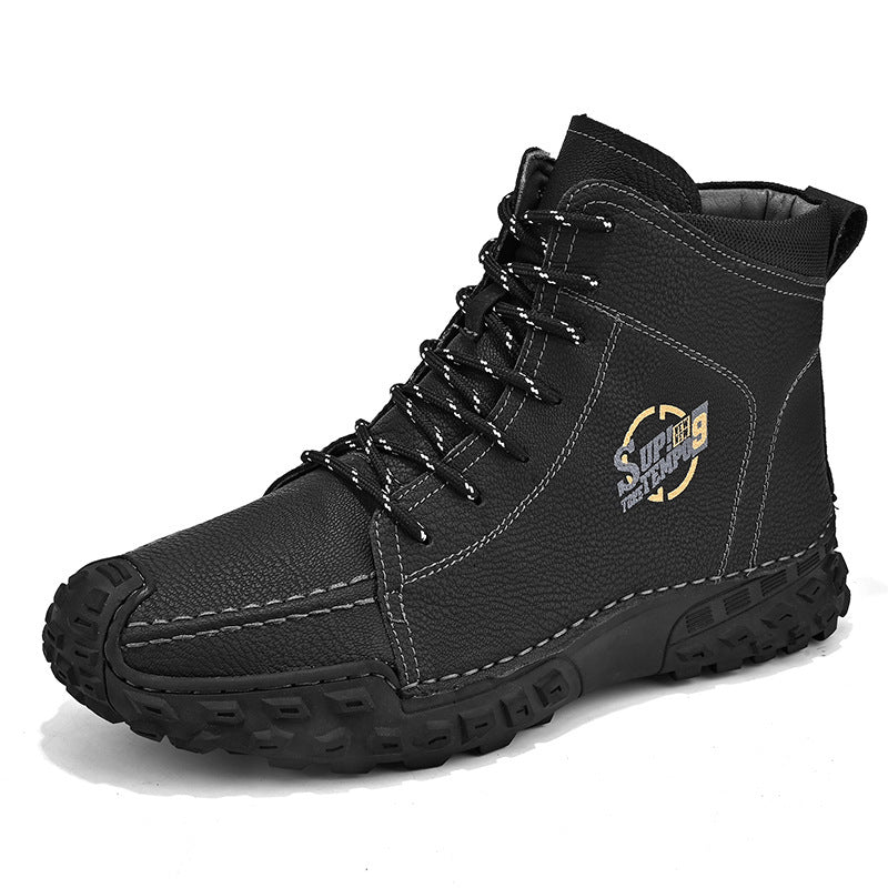 Damen robuste Schnürboots aus Kunstleder mit rutschfester Profilsohle EB