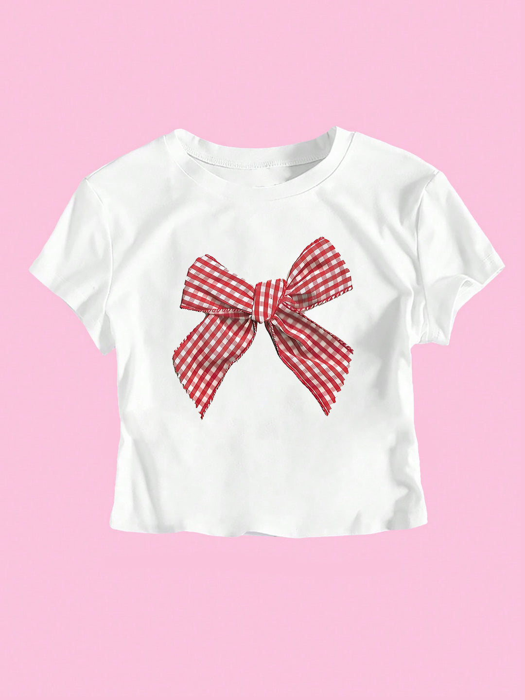 Damen Crop-T-Shirt mit verspieltem Karoband-Motiv und lässigem Schnitt EB