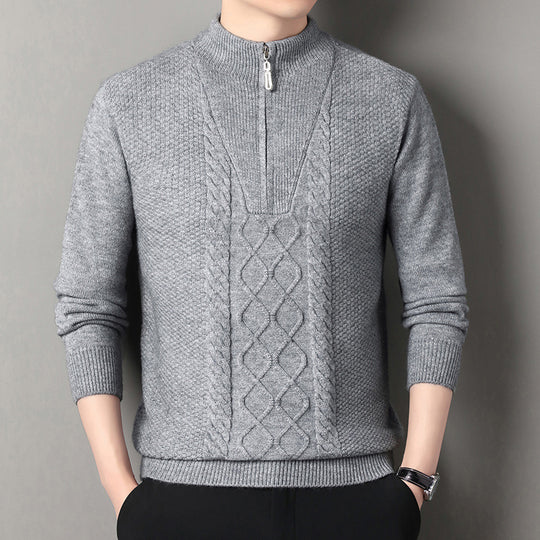 Herren Strickpullover mit hochabschließendem Kragen und durchgehendem Reißverschluss EB