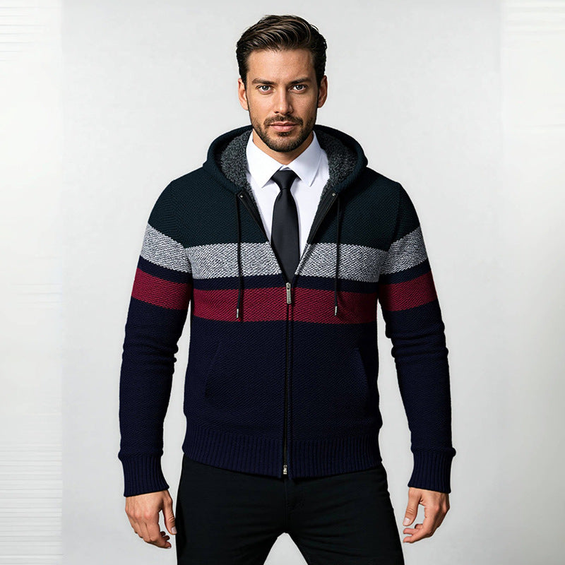 Herren stylische Strickjacke mit Kapuze und innovativem Design EB