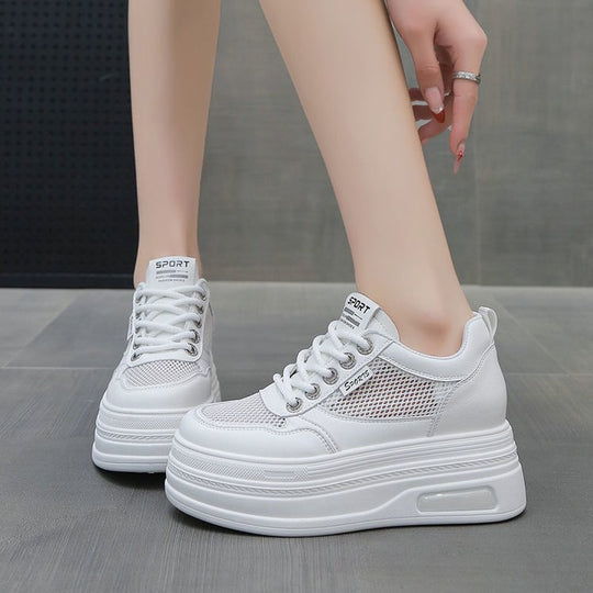 Damen Sportliche Plateau Sneakers mit atmungsaktiver Mesh-Oberfläche und schockabsorbierender Sohle EB