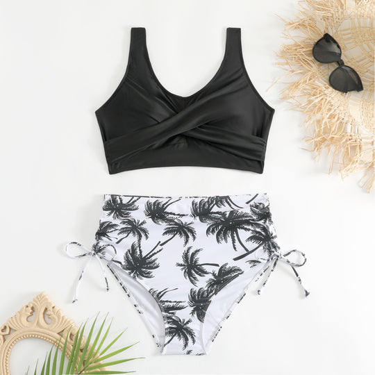 Damen Bikini-Set mit schickem Wickeloberteil und hoch taillierten Höschen EB