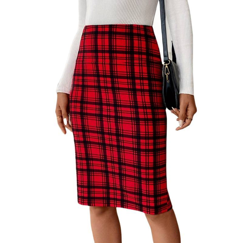 Damen Karierter Midi-Rock im Stretch-Stil mit figurbetontem Schnitt EB