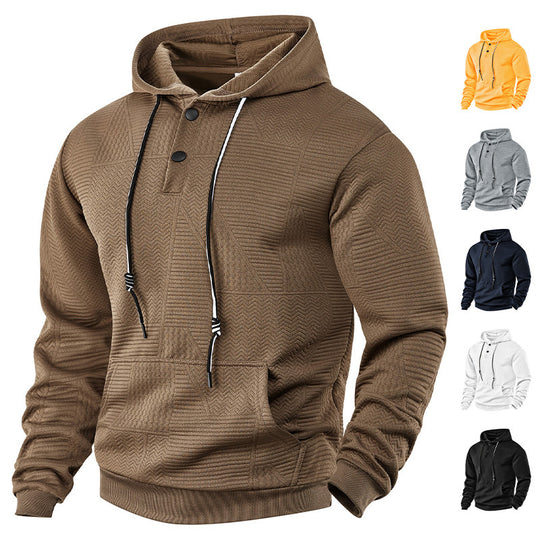 Herren nan strukturierter Kapuzenpullover mit Druckknopfleiste und Kängurutasche EB
