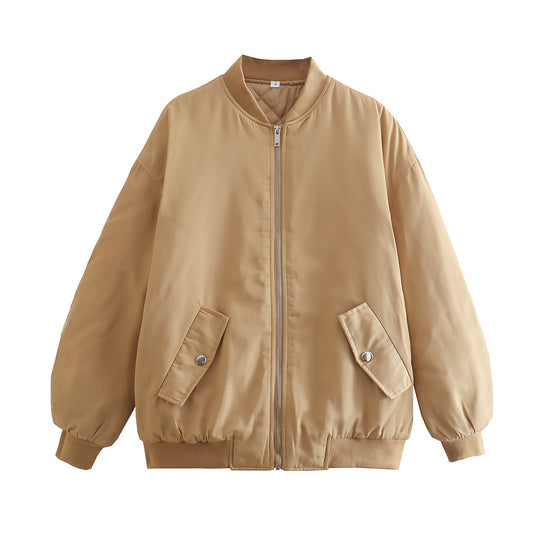 Damen modische Bomberjacke mit praktischen Taschen und hochgeschlossenem Kragen EB