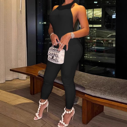 Damen Eleganter Einteiler mit tiefem Rückenausschnitt und asymmetrischem Design EB
