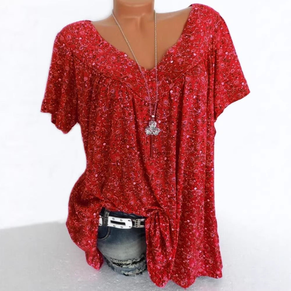Damen lässige Bluse mit floralen Motiven und luftigen Ärmeln EB