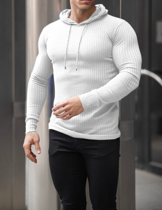 Herren nan eng anliegendes Rippstrick-Kapuzenlongsleeve mit Slim-Fit und Elastikanteil EB