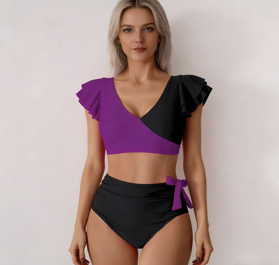 Damen Hochtailliertes Bikini-Set mit Rüschendetails EB