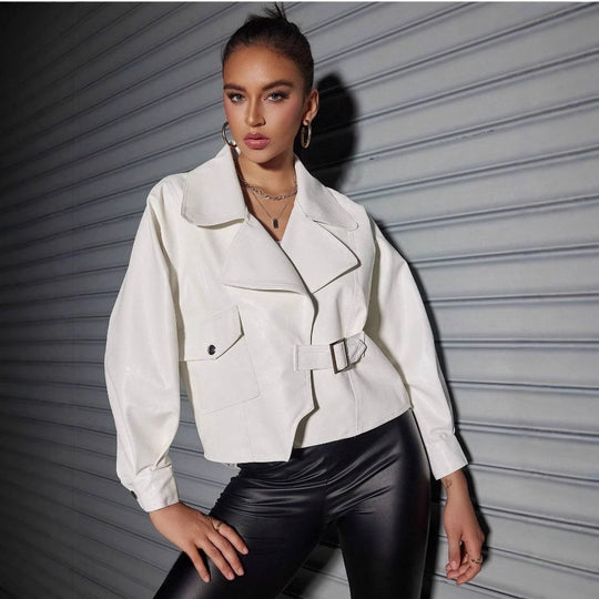 Damen Kunstlederjacke mit lässigem Oversized-Schnitt und modischen Details EB