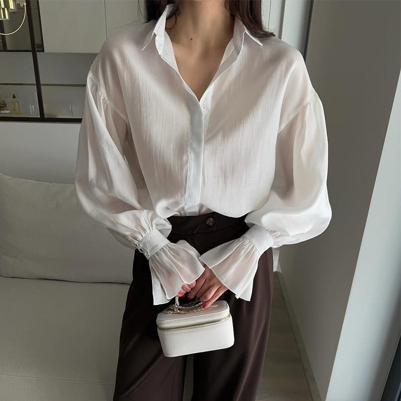 Damen elegante Bluse mit voluminösen Ärmeln EB