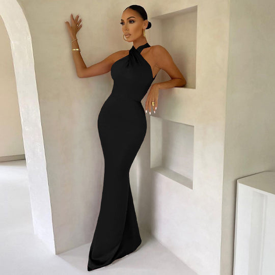 Damen Elegantes Wickelmaxikleid mit schmalen Trägern und figurbetontem Schnitt EB