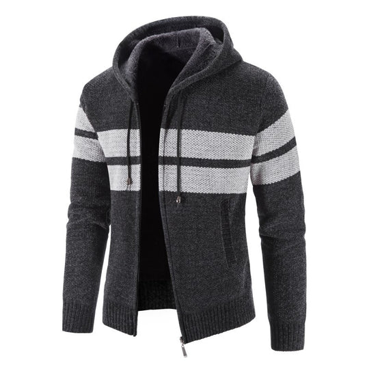 Herren Strickjacke mit Kapuze und modernem Streifenmuster EB