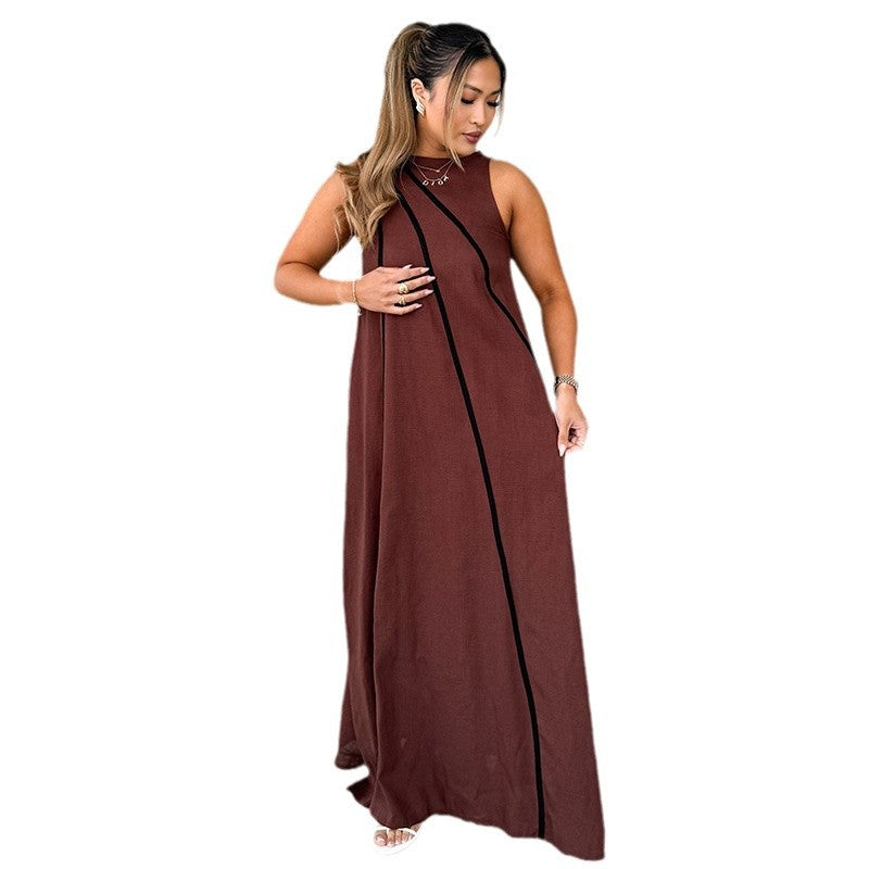Damen Maxikleid mit asymmetrischem Design und edlen Kontrastnähten EB