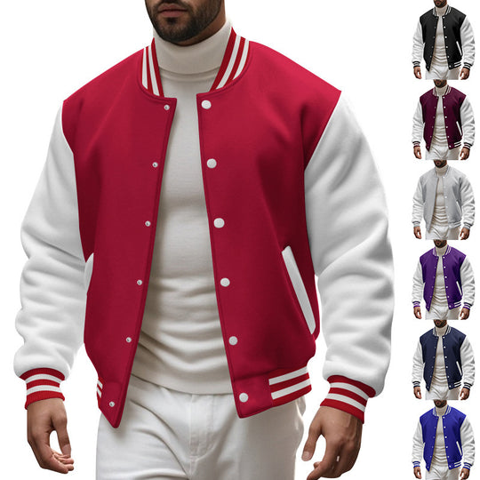 Herren Varsity-Jacke mit kontrastierenden Ärmeln und gestreiften Bündchen EB