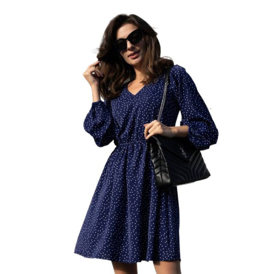 Damen Minikleid mit elegantem V-Ausschnitt und voluminösen Ärmeln EB