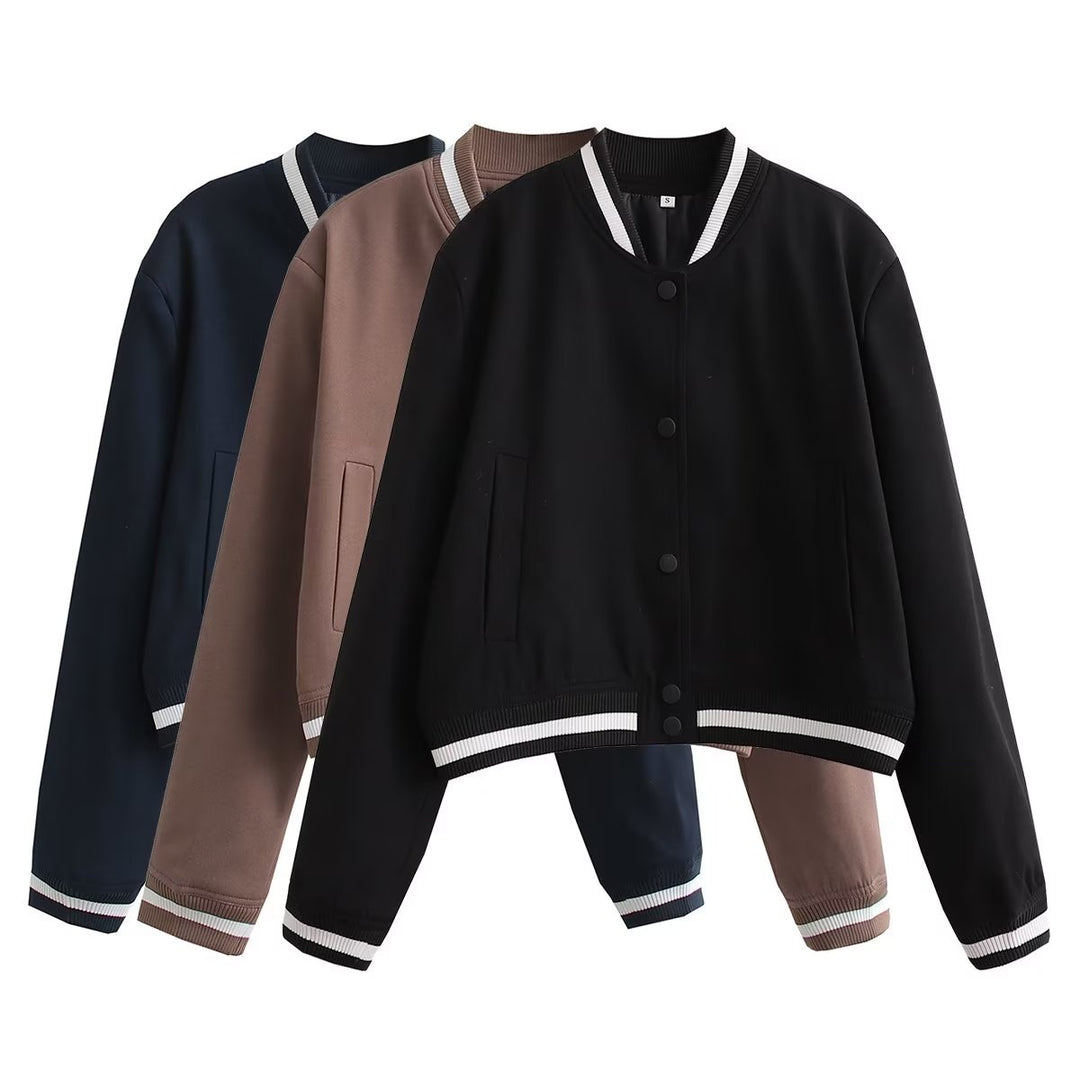 Damen lässige Bomberjacke aus hochwertigem Material mit praktischen Taschen EB