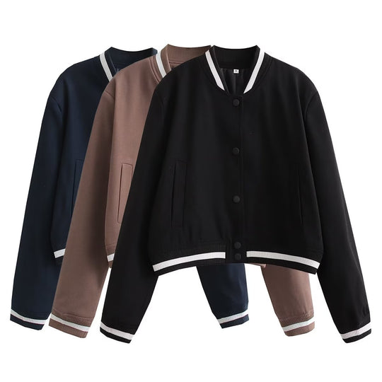 Damen lässige Bomberjacke aus hochwertigem Material mit praktischen Taschen EB