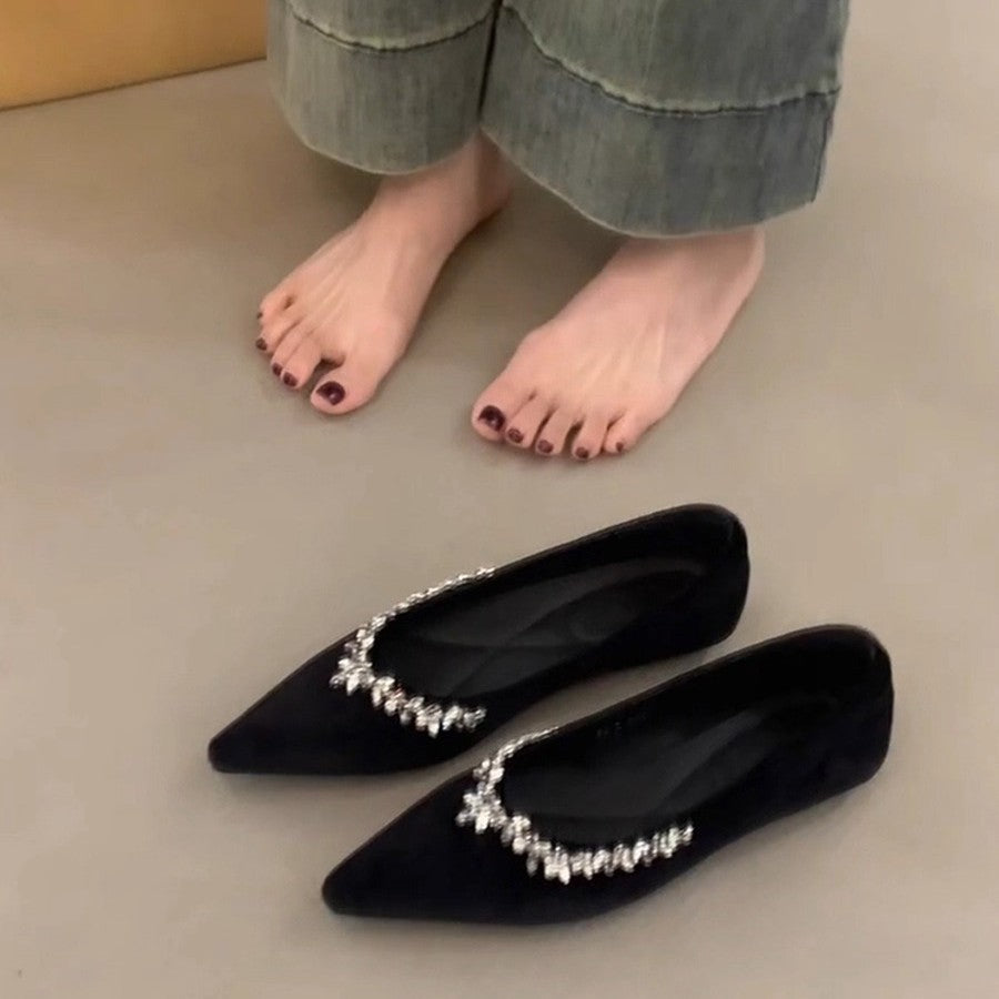 Damen elegante Ballerinas mit funkelndem Schmuckdetail EB