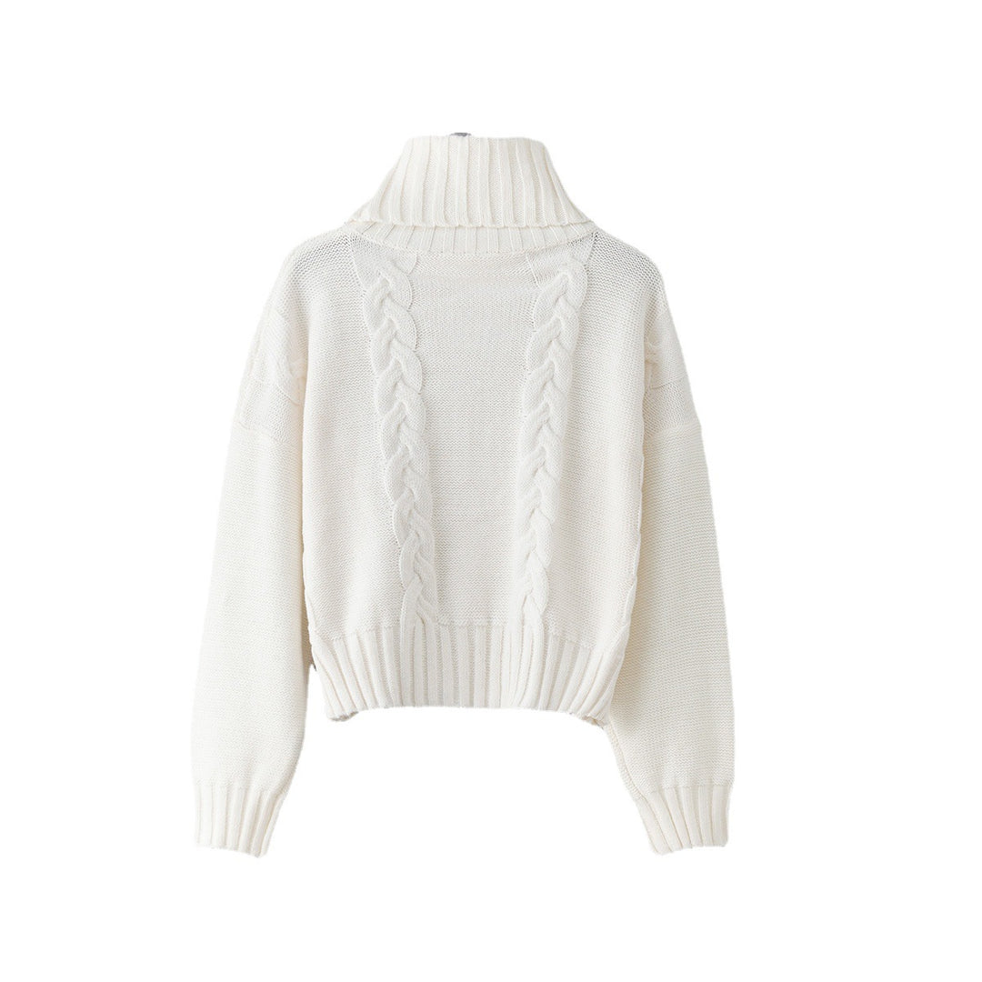 Damen Grobstrickpullover mit hohem Kragen und einzigartigem Zopfmuster EB
