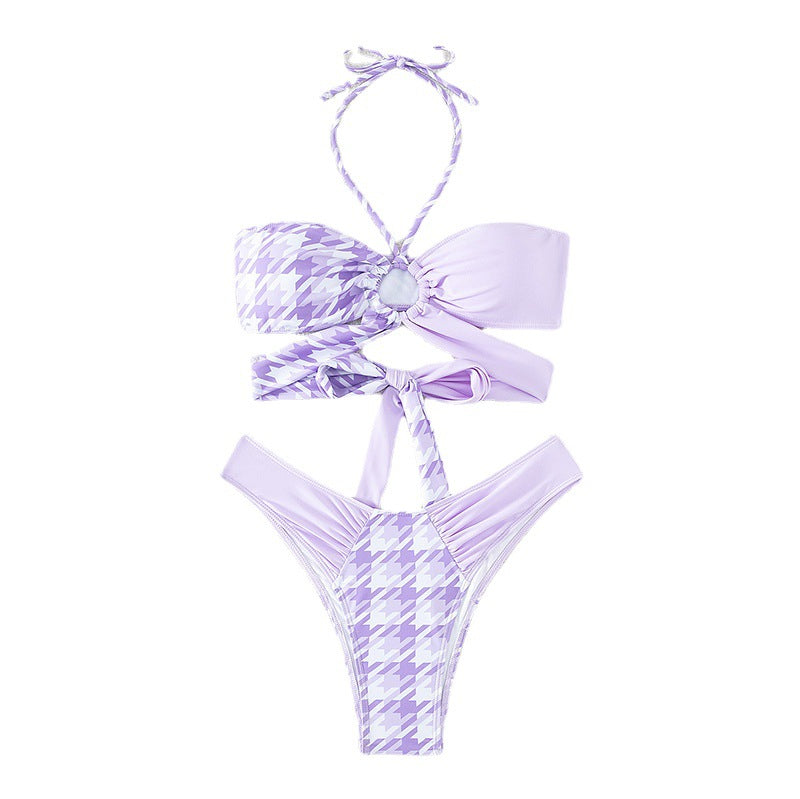 Damen Bandeau-Bikini mit modernen Knotendetails und strukturierter Oberflächenstruktur EB