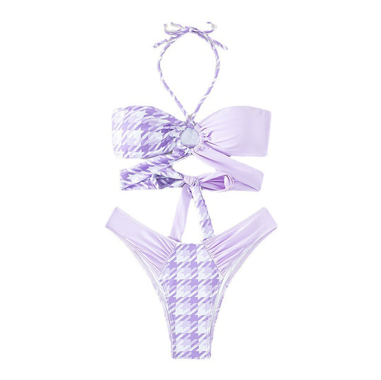 Damen Bandeau-Bikini mit modernen Knotendetails und strukturierter Oberflächenstruktur EB