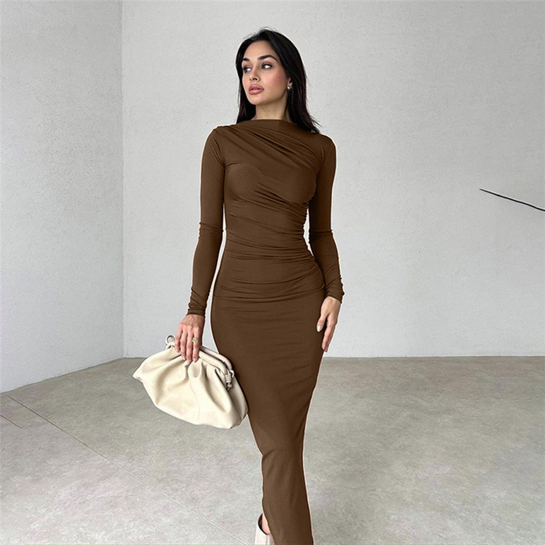 Damen Elegantes Wickelkleid mit langen Ärmeln und figurbetonendem Schnitt EB
