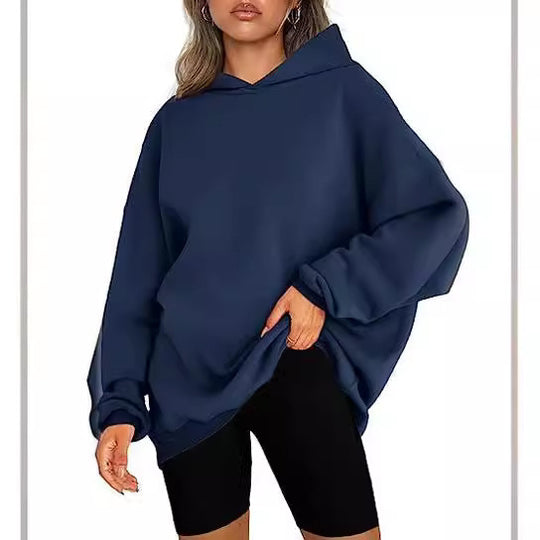 Damen nan Oversize-Kapuzenpullover im Longline-Schnitt mit Raglanärmeln und weichem Innenfutter EB