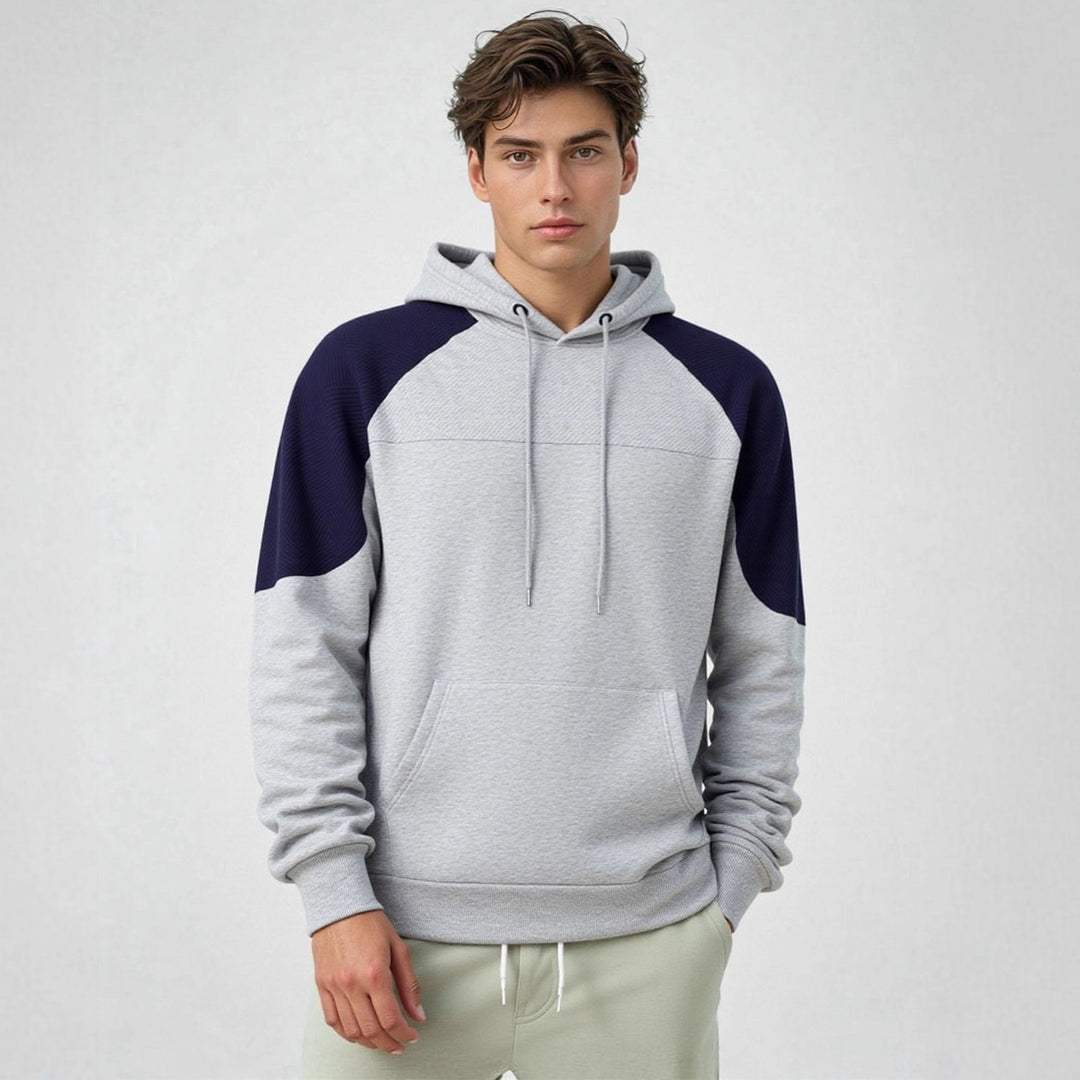Herren sportlicher Kapuzenpullover mit geometrischen Akzenten und Kängurutasche EB