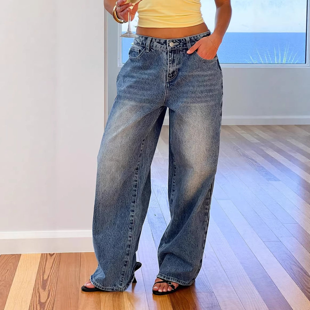 Damen Weit geschnittene Jeans mit hohem Bund und lässigem Stil EB