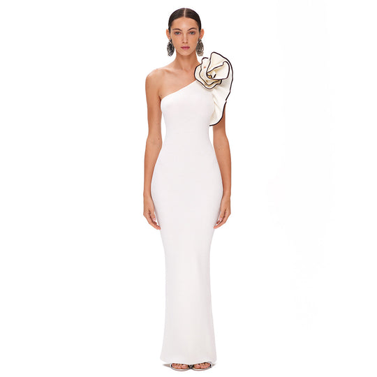 Damen Elegantes Maxikleid mit asymmetrischem Design und verspieltem Rüschenakzent EB