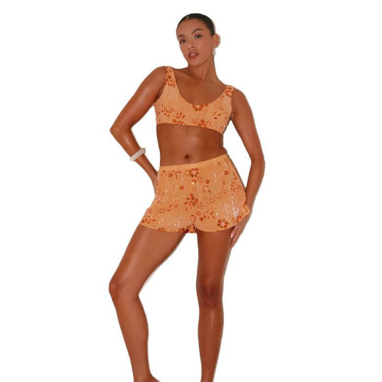 Damen Bikiniset mit glitzernden Blumendetails und figurbetonter Passform EB