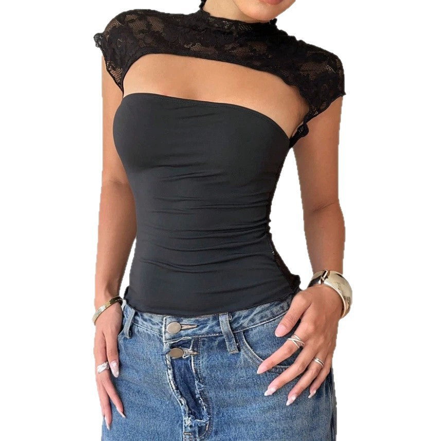 Damen Body mit Spitzenkragen und enganliegendem Schnitt EB
