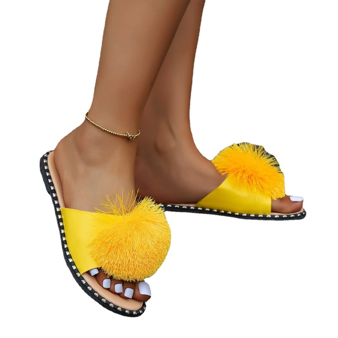 Damen Mules mit dekorativem Pompon und rutschfester Sohle EB