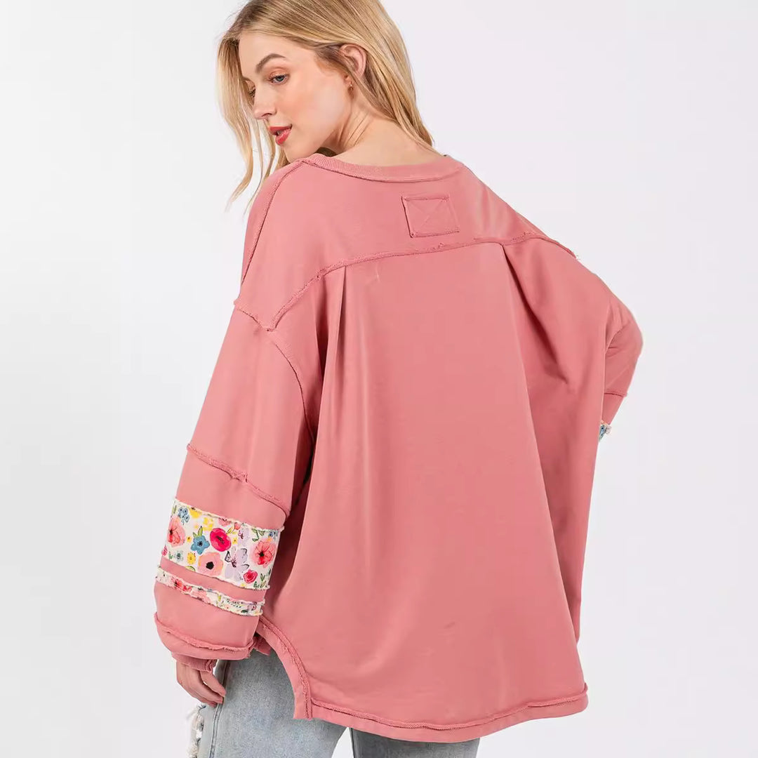 Damen lässiger Oversize-Pullover mit floralem Applikationsdesign EB