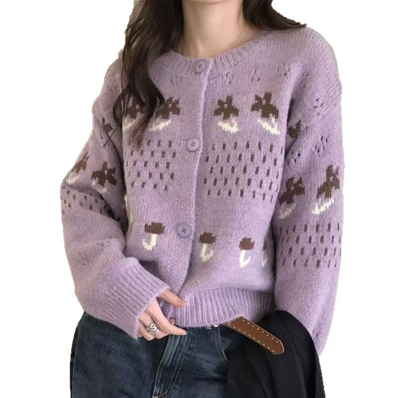 Damen Strickjacke mit verspieltem Tiermotiv und Knopfverschluss EB