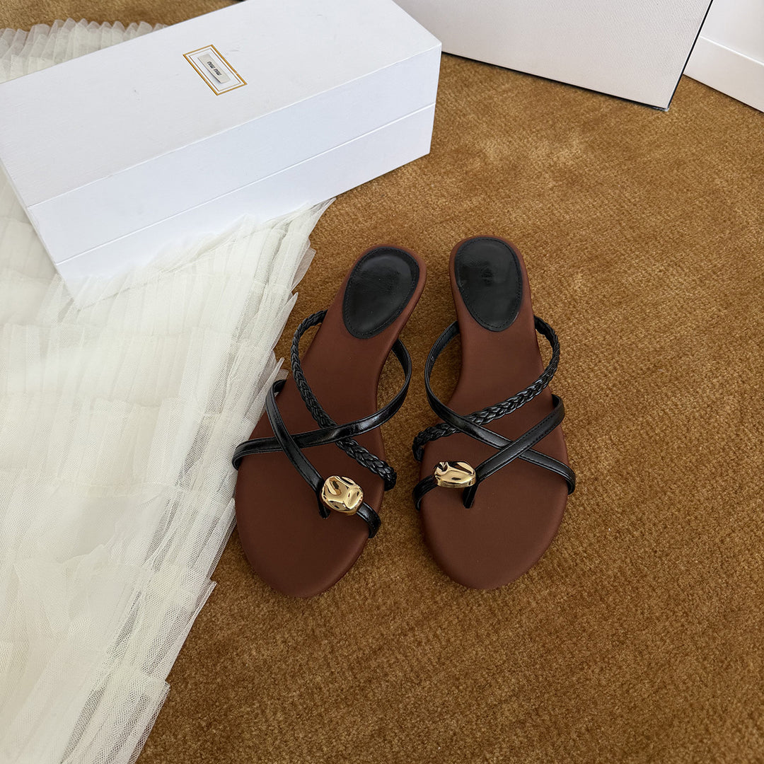 Damen Elegante und komfortable Zehentrenner-Sandalen mit geflochtenem Riemendesign EB