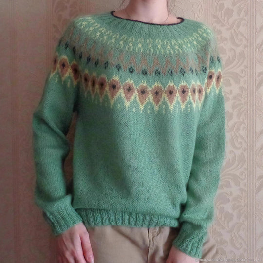 Damen nan Norwegerpullover aus Wollmix mit Rundhalsausschnitt und traditionellem Fair-Isle-Yoke EB